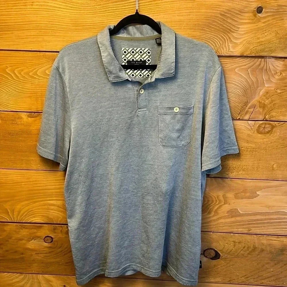 TED BAKER LONDON Hawka Short Sleeve Polo Grey Olive sz 6/Lg Golf Pickle Ball - Picture 1 of 10